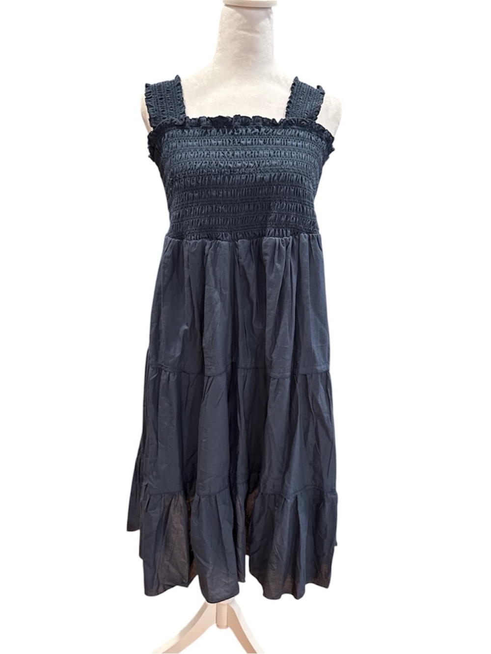 Smocked Navy Midi Dress - 1X